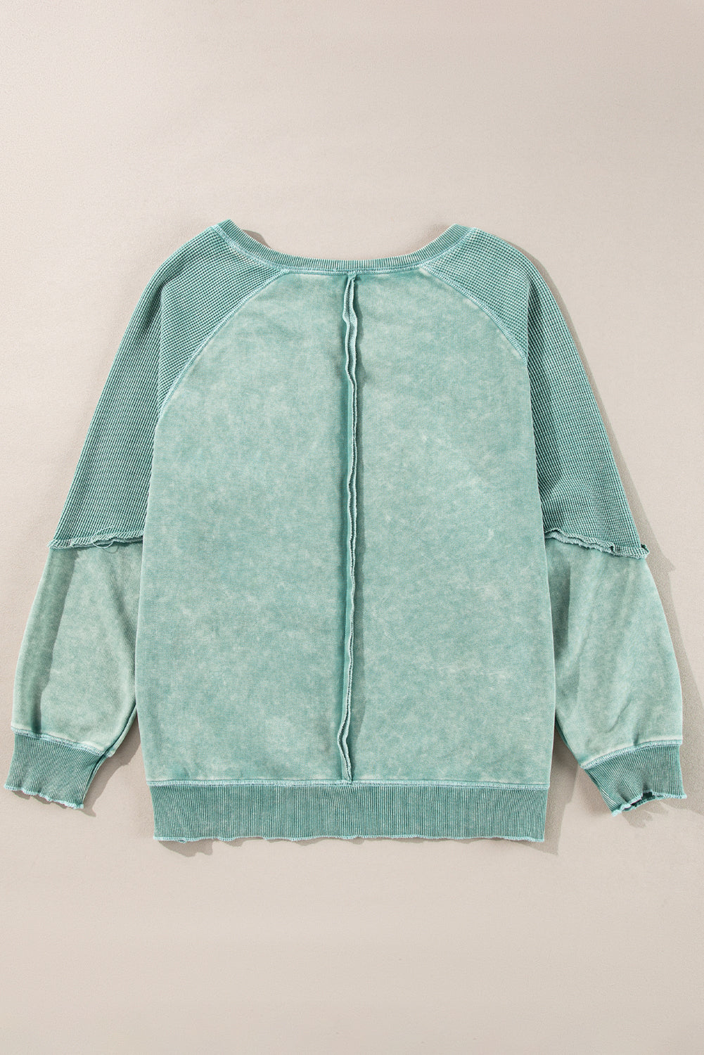 Sail Blue Solid Waffle Knit Patchwork Raglan Sleeve Sweatshirt