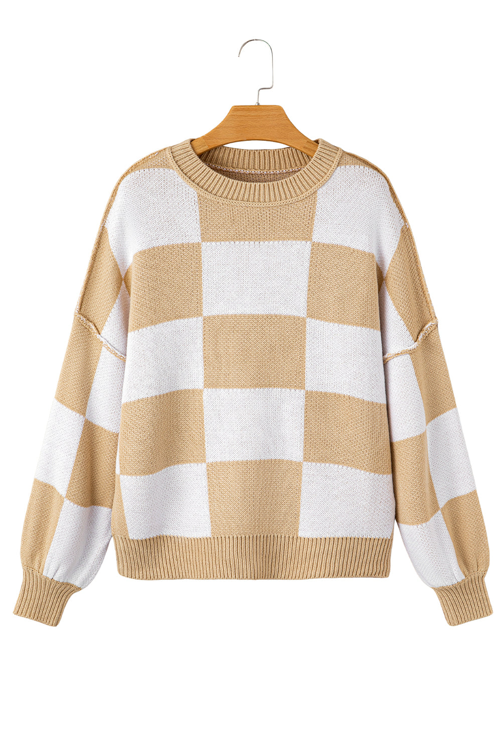 Orange Checkered Bishop Sleeve Sweater