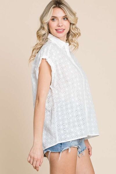 Eyelet Crisscross Back Button Up Shirt