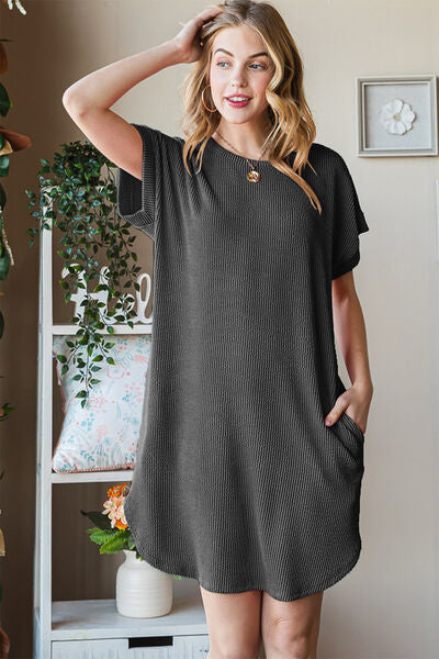 Ribbed Round Neck Short Sleeve Tee Dress