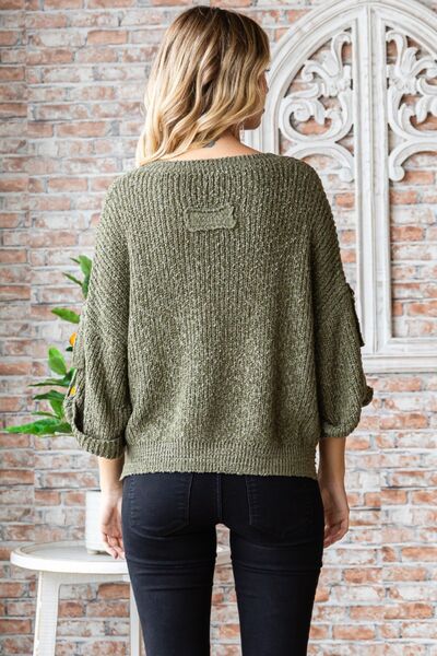 Round Neck Roll-Up Sweater