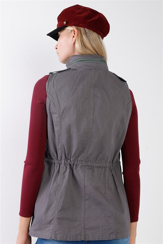 Detachable Hood Detail Parka Utility Vest