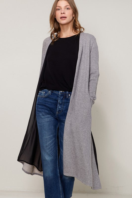 Ro & De Longline Chiffon Contrast Cardigan