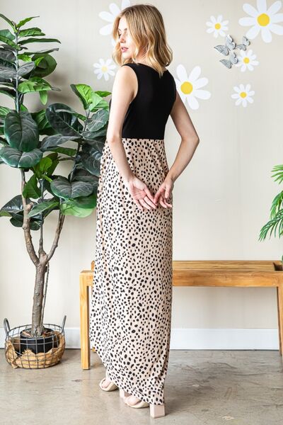 Slit Animal Print V-Neck Wide Strap Dress