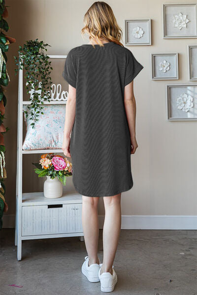 Ribbed Round Neck Short Sleeve Tee Dress