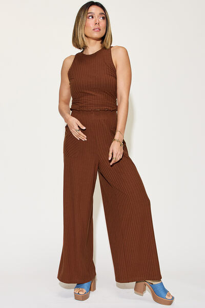 Ribbed Tank and Wide Leg Pants Set