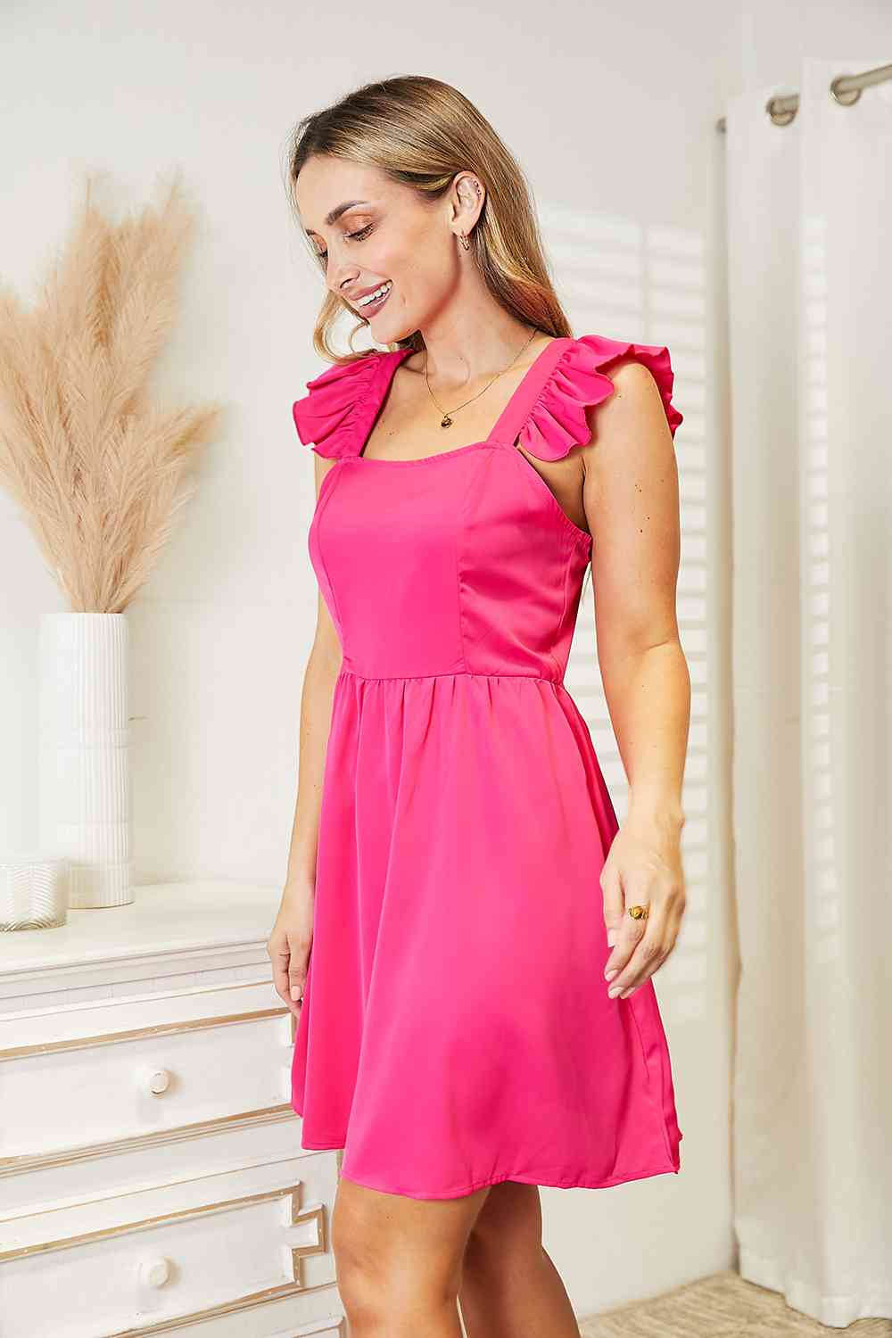 Ruffled Square Neck Dress