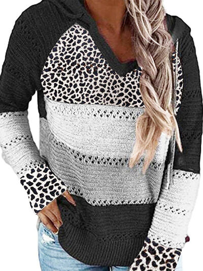 Leopard Drawstring Hooded Sweater