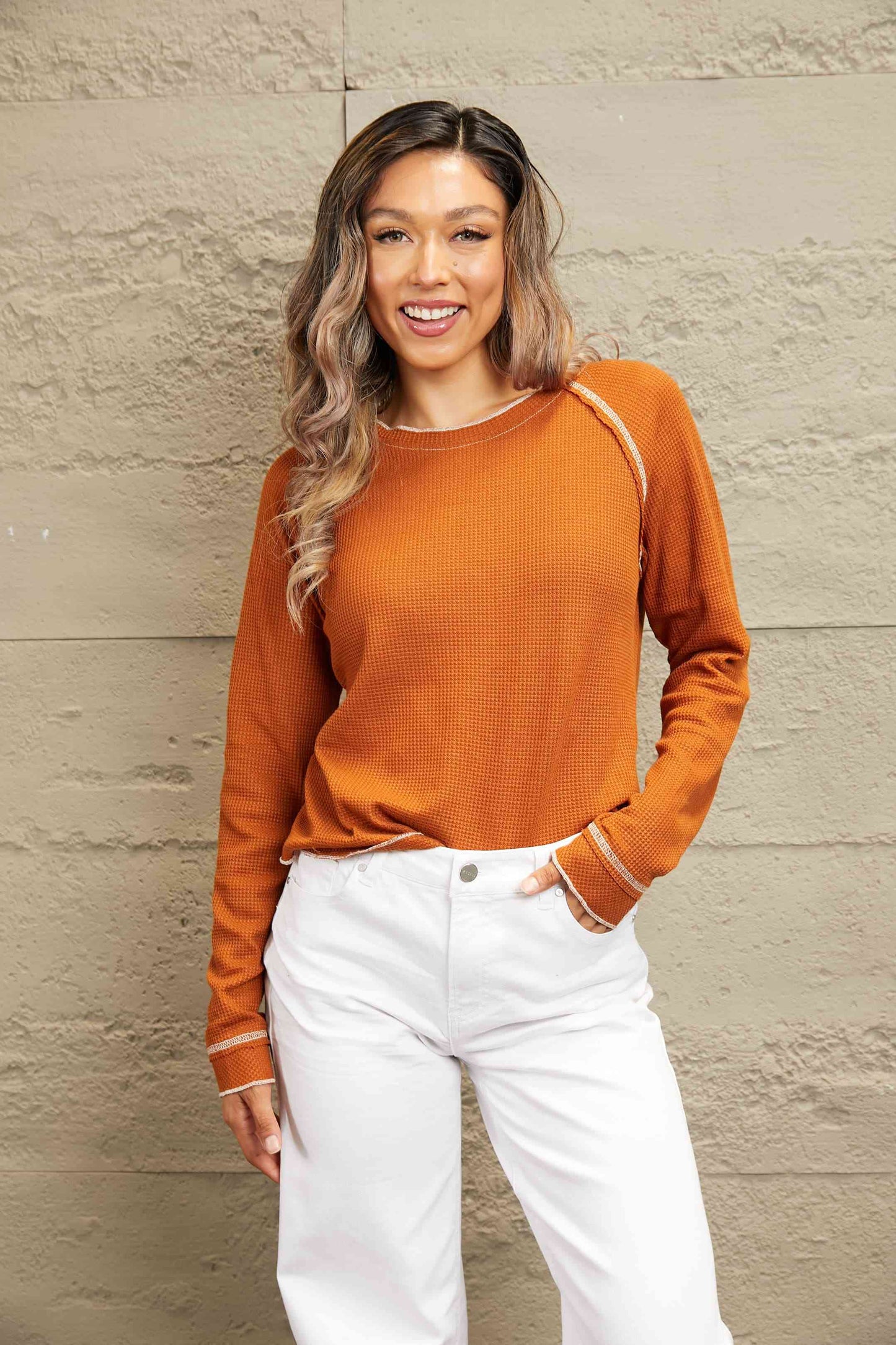 Long Raglan Sleeve Round Neck Top