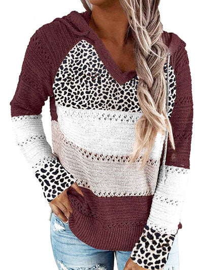 Leopard Drawstring Hooded Sweater