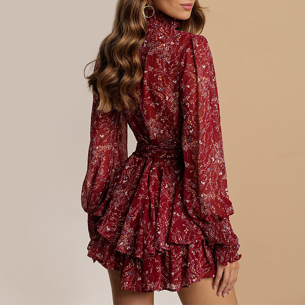 Long sleeve floral printdress bandage skirt