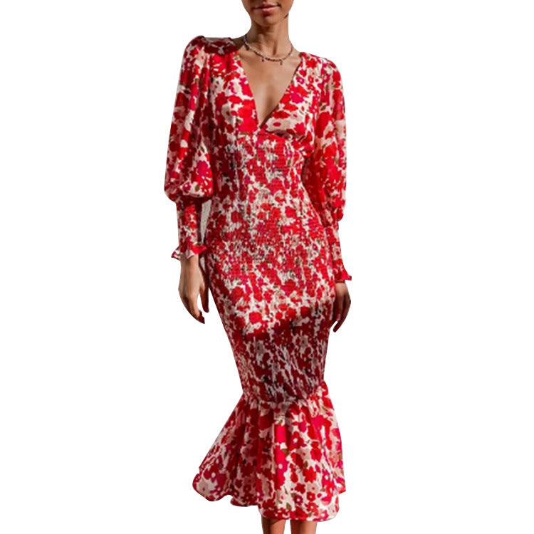 Casual Floral Printed Long Sleeve Dress