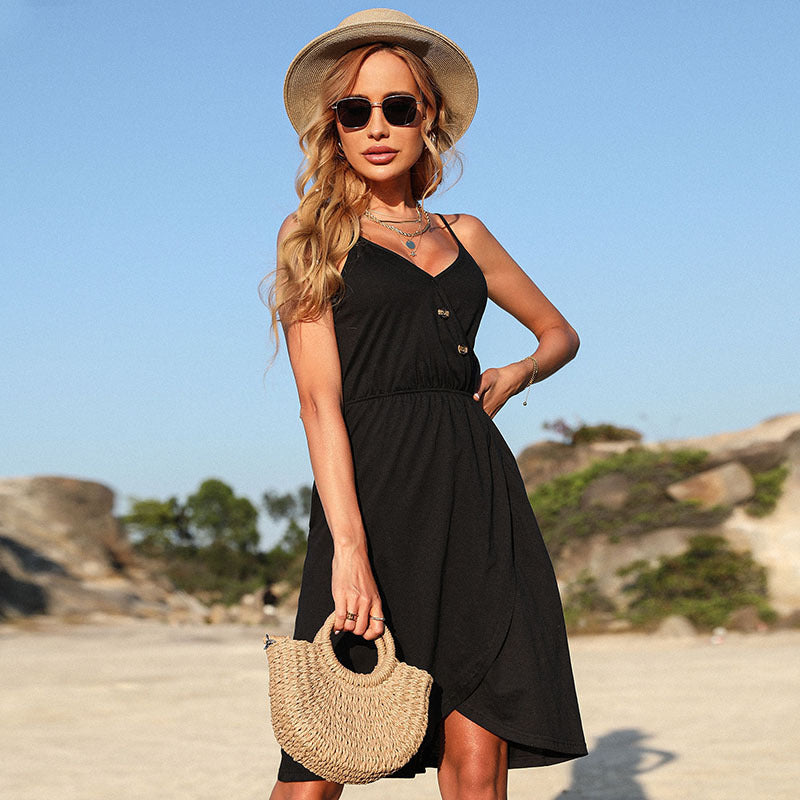 Black Irregular Suspender Dress