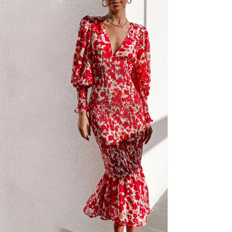 Casual Floral Printed Long Sleeve Dress