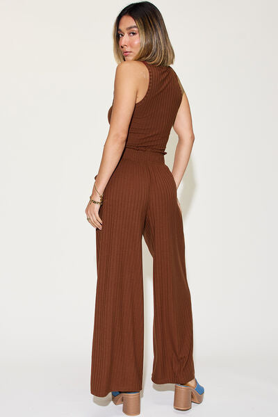 Ribbed Tank and Wide Leg Pants Set