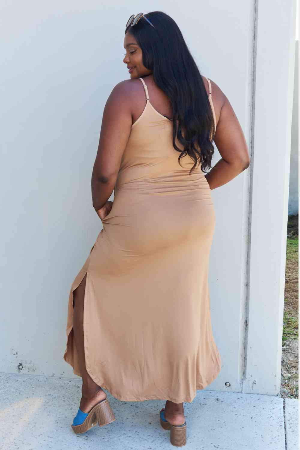 Good Energy Cami Side Slit Maxi Dress in Camel