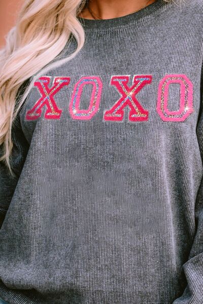 XOXO Round Neck Dropped Shoulder Sweatshirt