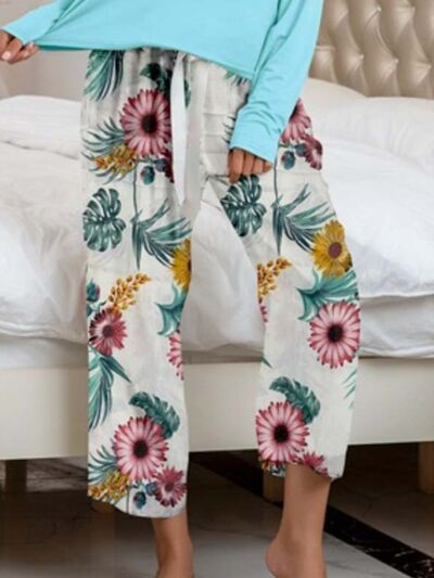 Round Neck Top and Printed Pants Lounge Set