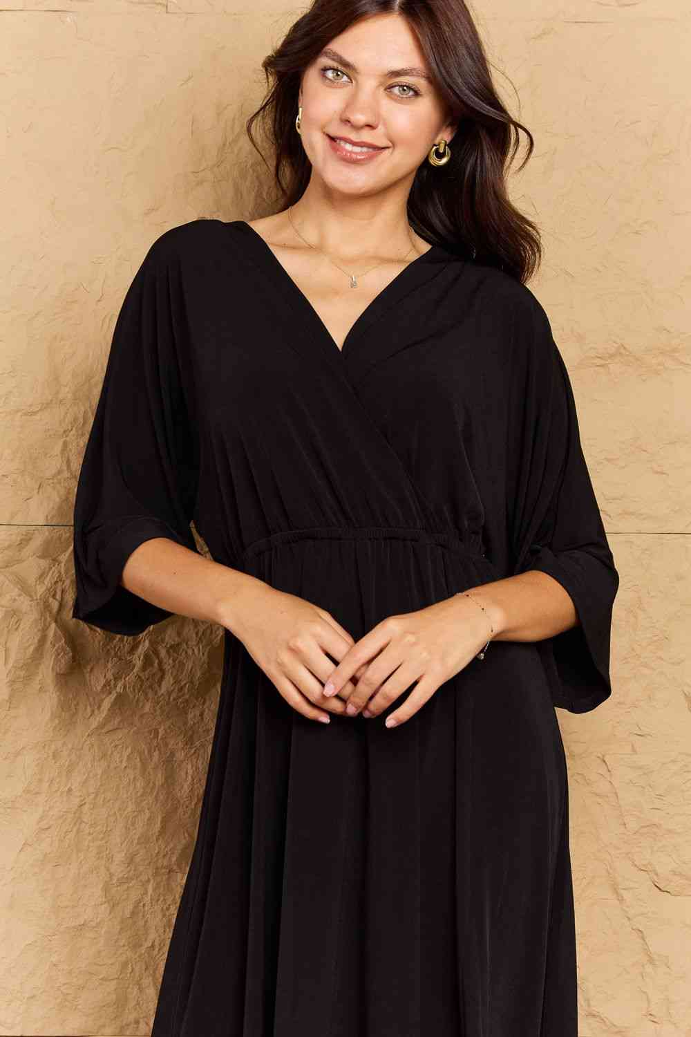 Make Your Move Solid Surplice Midi Dress